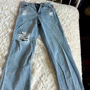 SHEIN Frenchy High Waist Straight Leg
Ripped Jeans